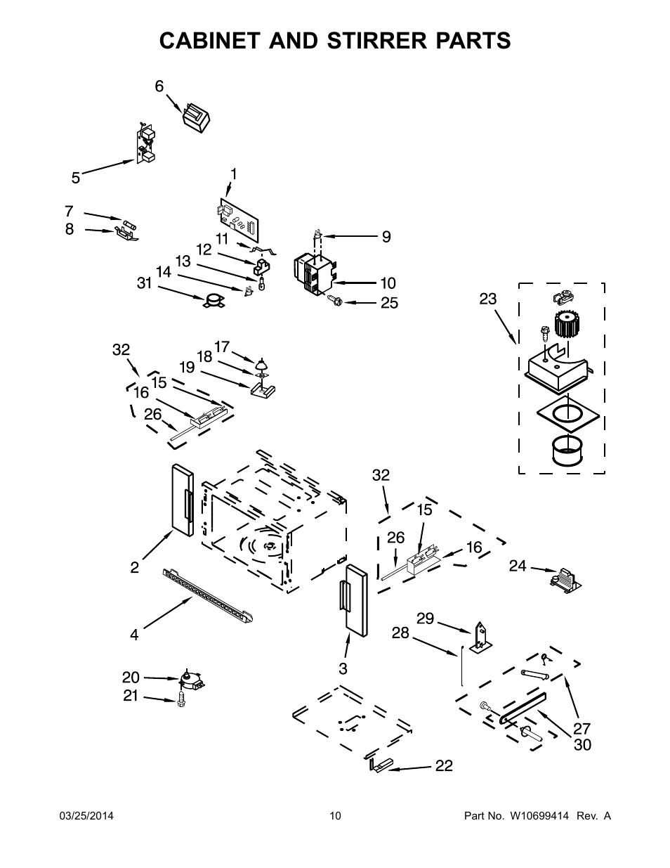 Cabinet and stirrer parts | Whirlpool WOC54EC7AS User Manual | Page 10 / 18