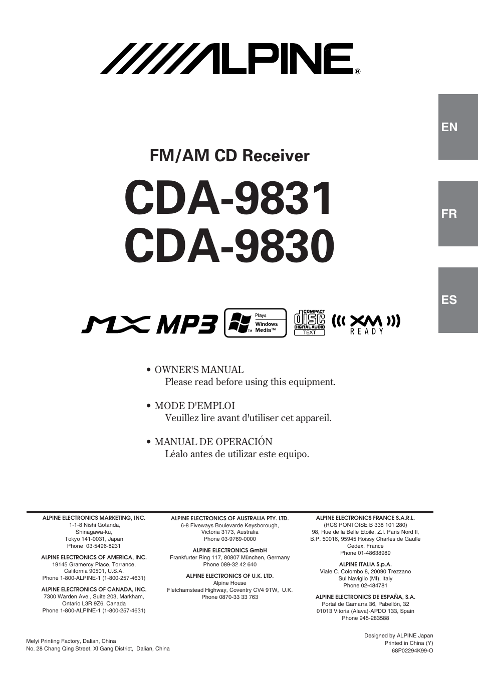 Alpine CDA-9831 User Manual | 42 pages