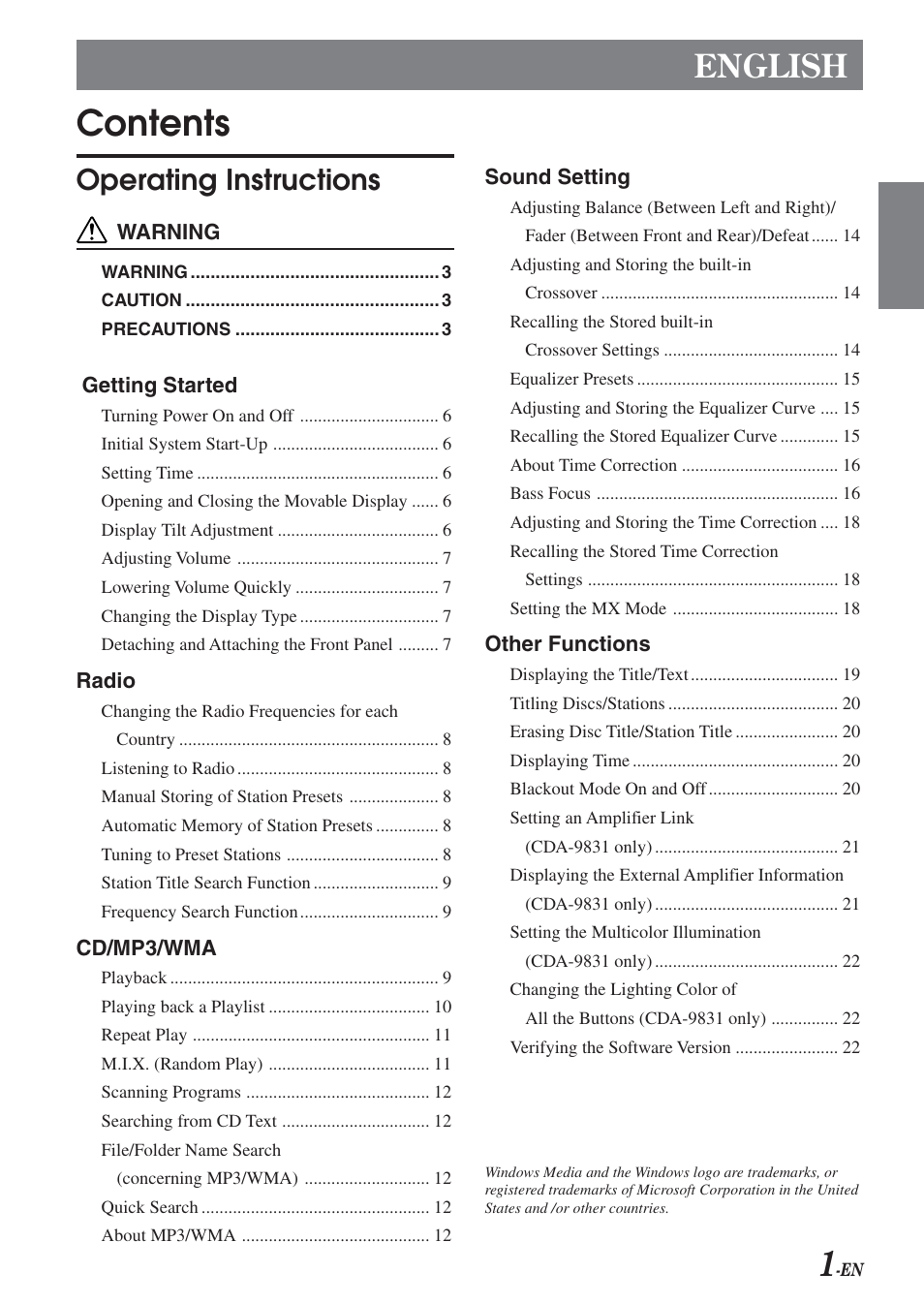 Alpine CDA-9831 User Manual | Page 3 / 42