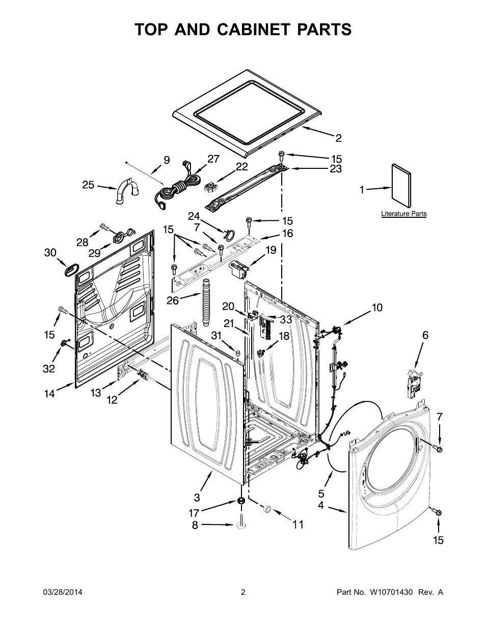 Top and cabinet parts | Whirlpool WFW97HEDBD User Manual | Page 2 / 12