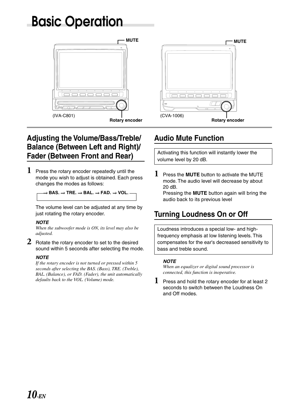 Basic operation, Audio mute function, Turning loudness on or off | Alpine IVA-C801 User Manual | Page 12 / 68