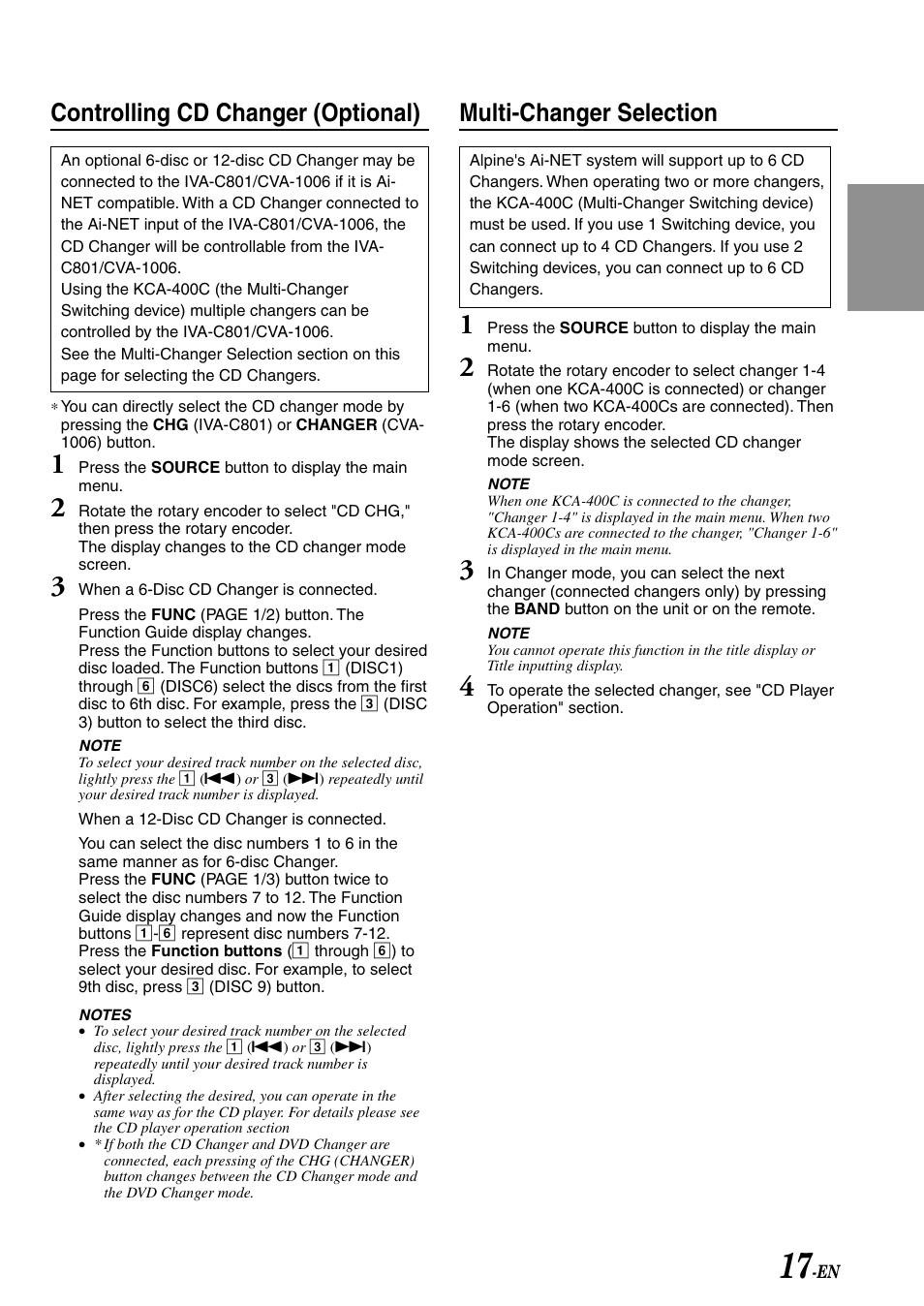 Controlling cd changer (optional), Multi-changer selection | Alpine IVA-C801 User Manual | Page 19 / 68