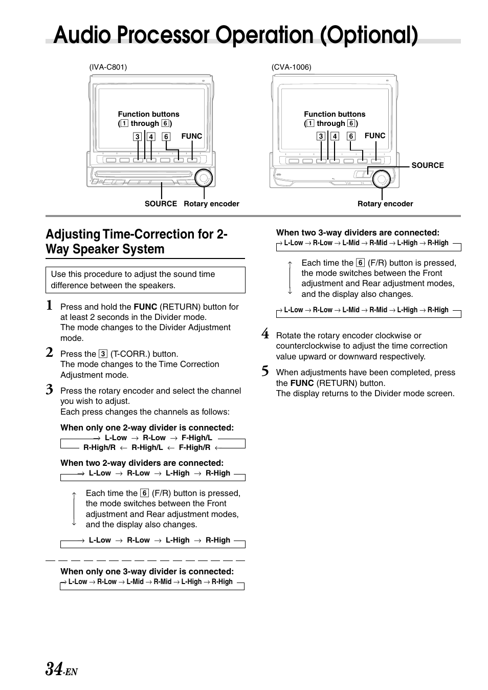 Audio processor operation (optional) | Alpine IVA-C801 User Manual | Page 36 / 68