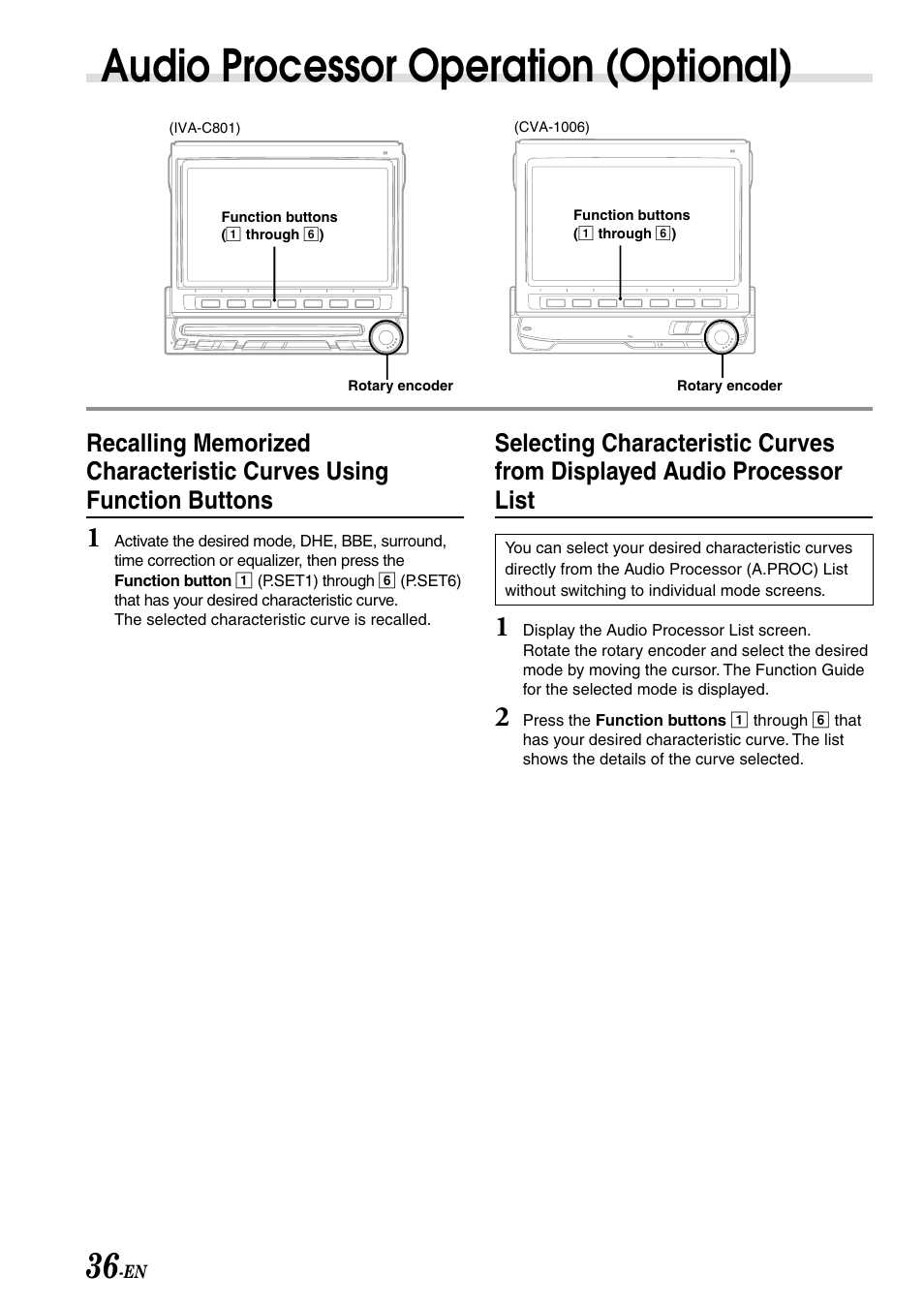 Audio processor operation (optional) | Alpine IVA-C801 User Manual | Page 38 / 68