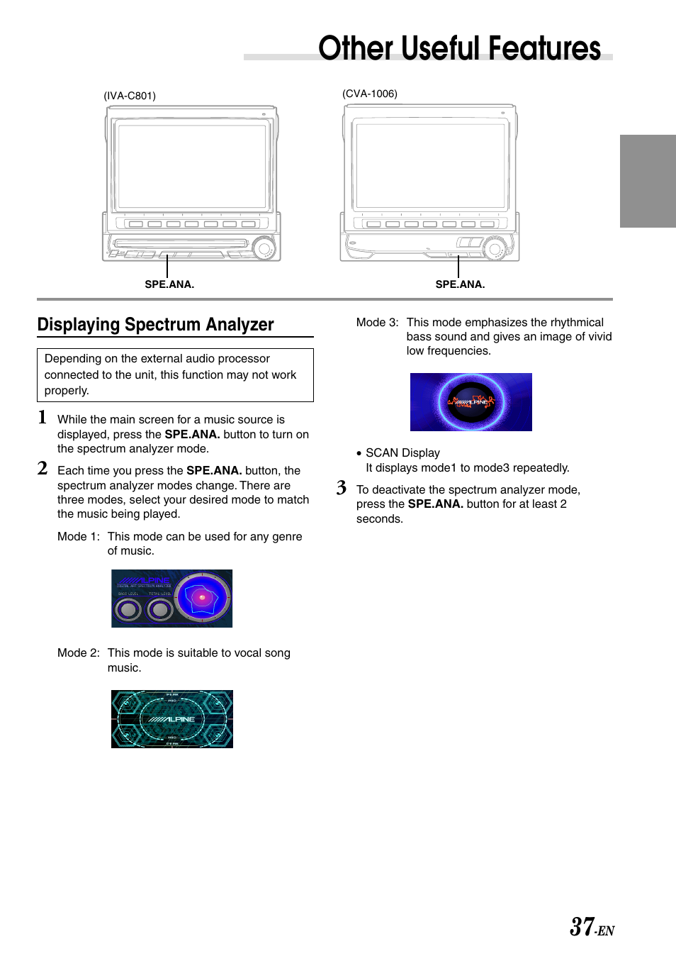 Other useful features, Displaying spectrum analyzer | Alpine IVA-C801 User Manual | Page 39 / 68