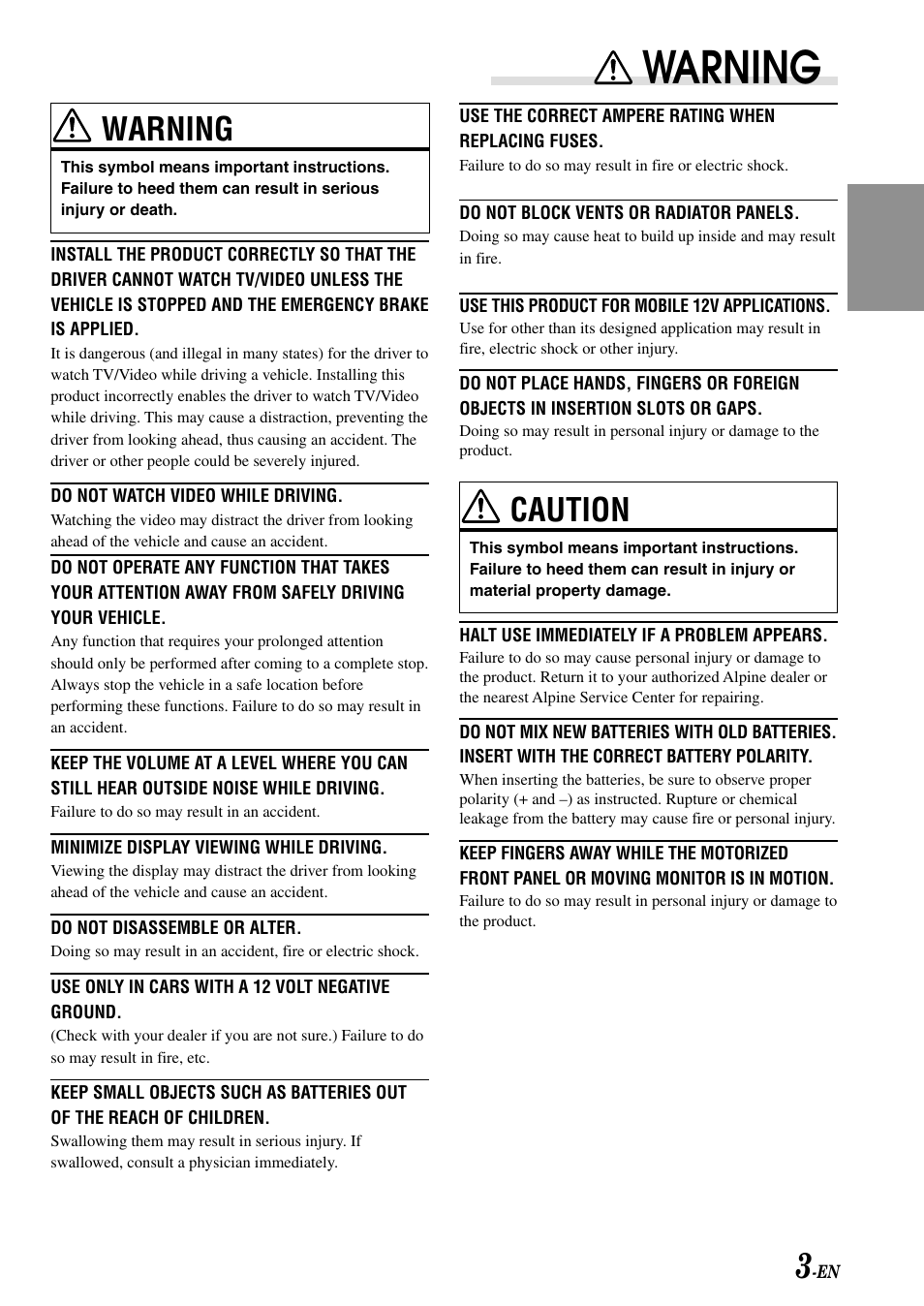 Warning, Caution | Alpine IVA-C801 User Manual | Page 5 / 68