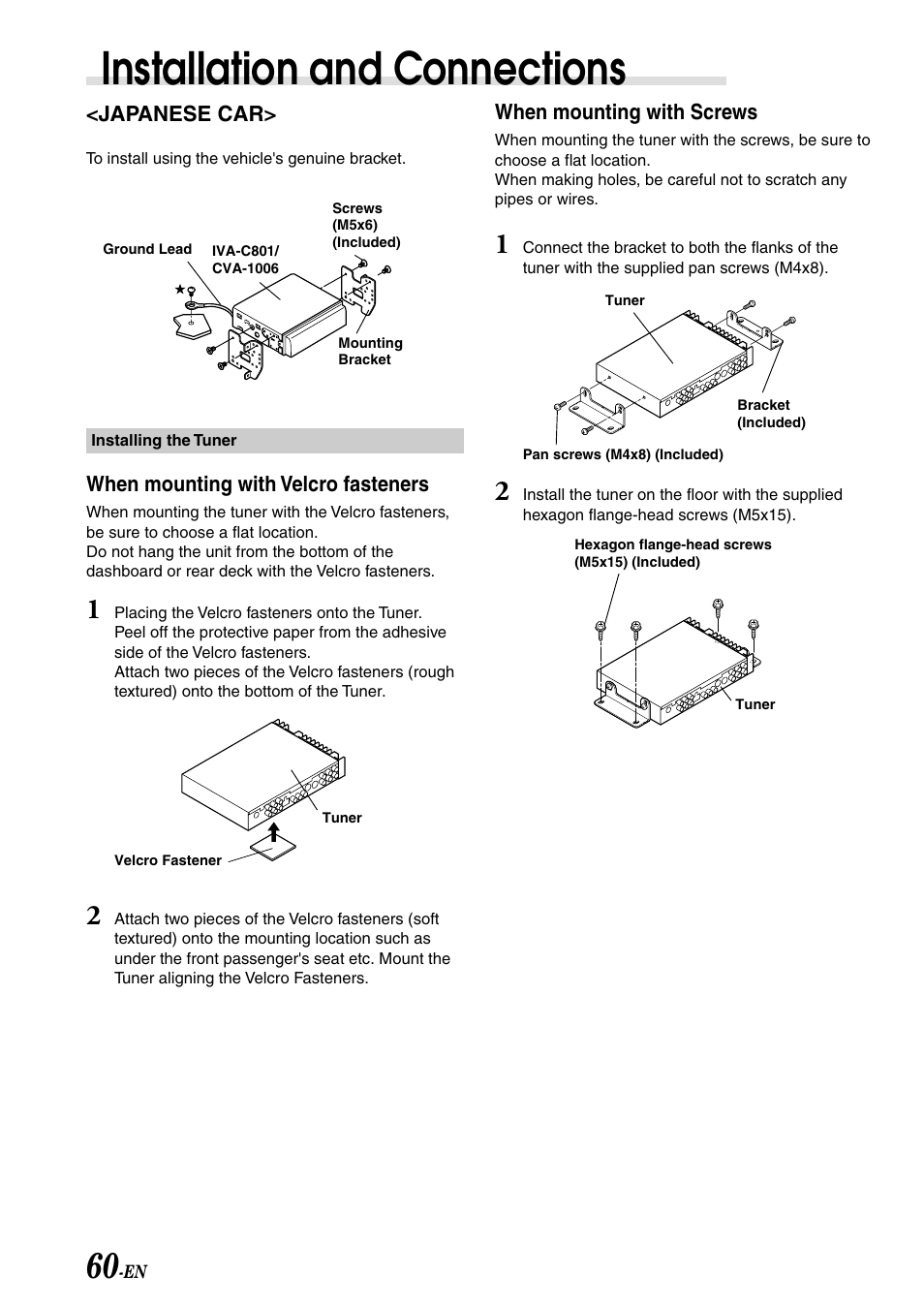 Installation and connections | Alpine IVA-C801 User Manual | Page 62 / 68