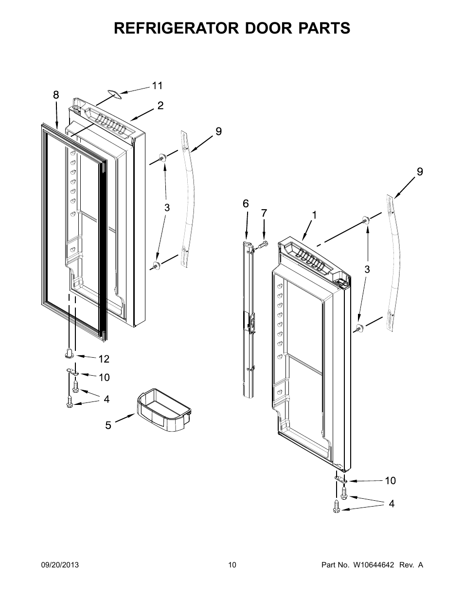 Refrigerator door, Refrigerator door parts | Whirlpool WRF532SMBM User Manual | Page 10 / 18