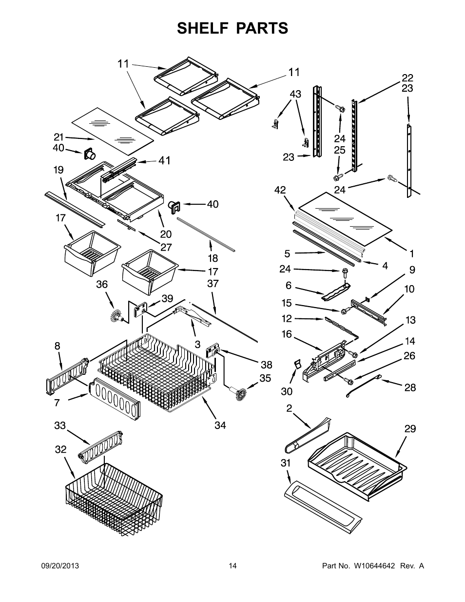 Shelf, Shelf parts | Whirlpool WRF532SMBM User Manual | Page 14 / 18