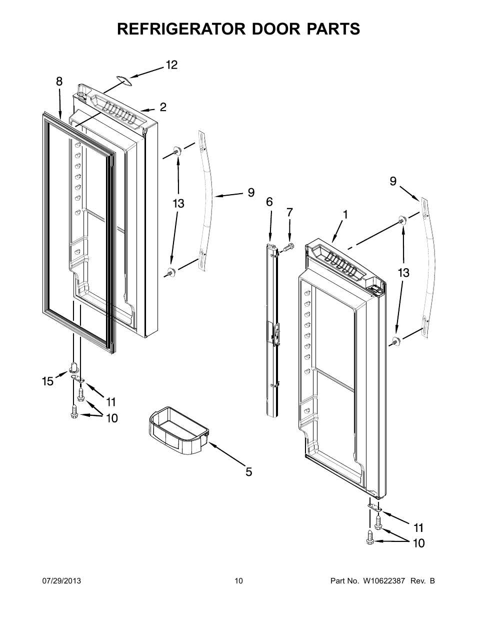 Refrigerator door, Refrigerator door parts | Whirlpool WRF535SMBM User Manual | Page 10 / 18