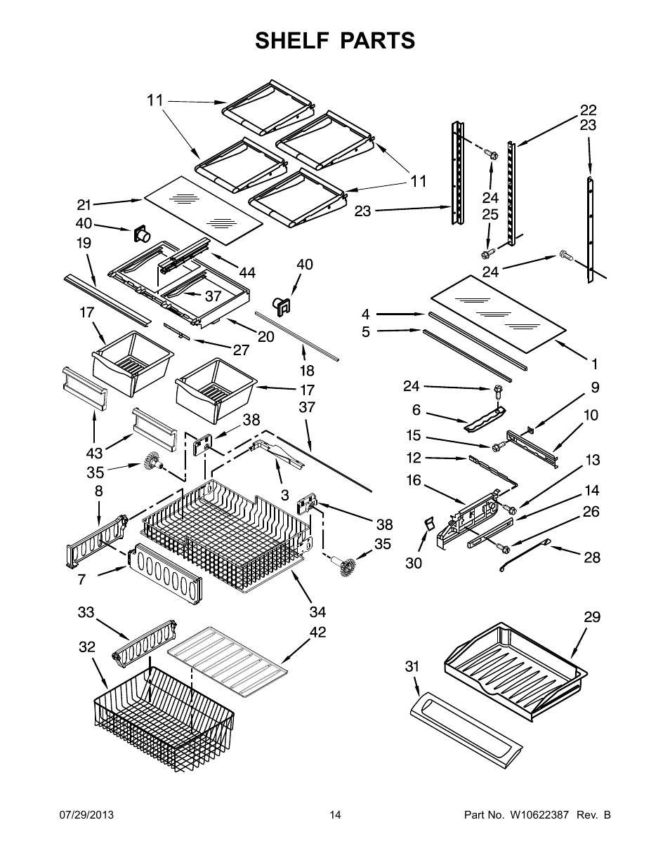 Shelf, Shelf parts | Whirlpool WRF535SMBM User Manual | Page 14 / 18