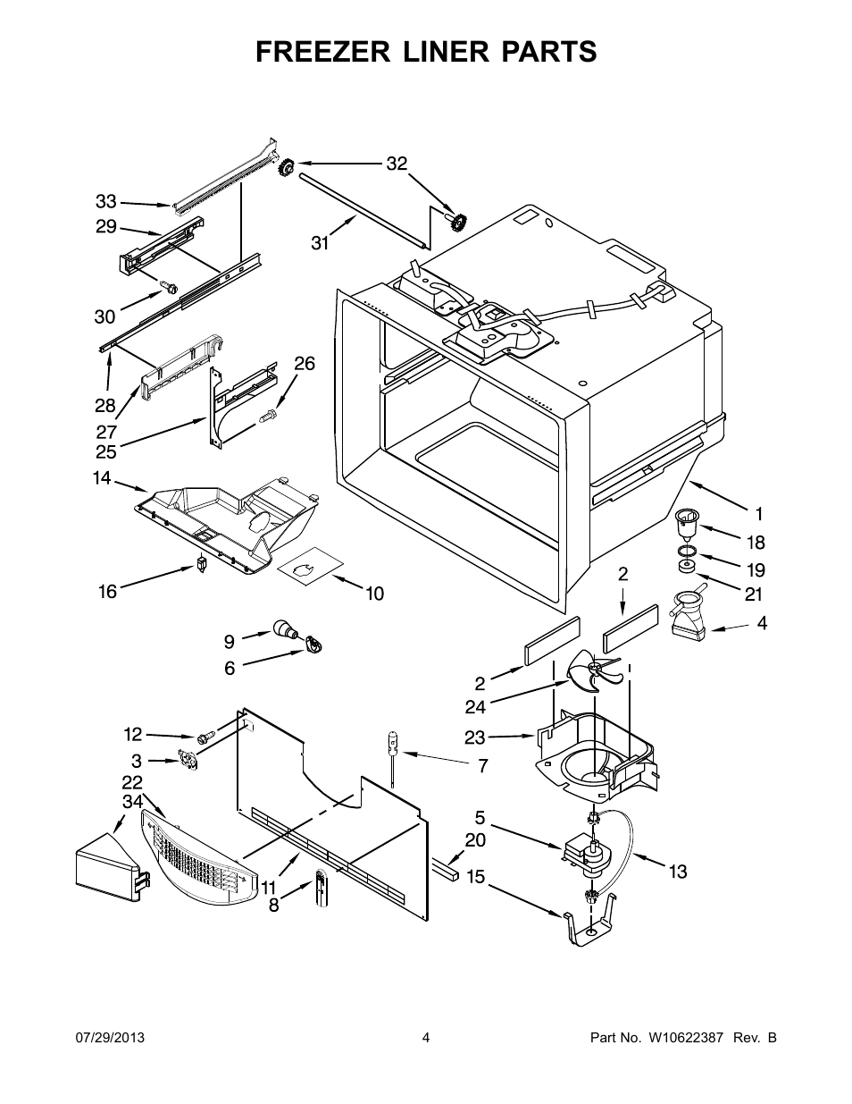 Freezer liner, Freezer liner parts | Whirlpool WRF535SMBM User Manual | Page 4 / 18