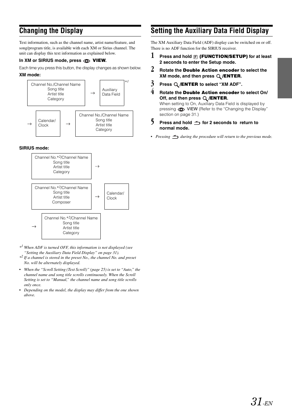 Changing the display, Setting the auxiliary data field display | Alpine iDA-X305S User Manual | Page 33 / 50