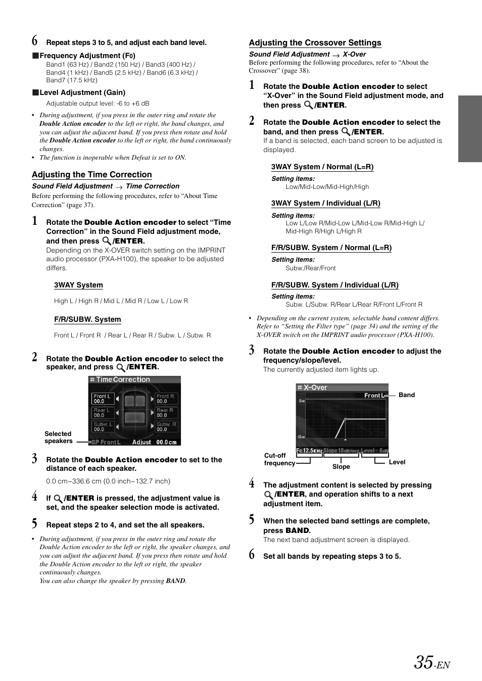 Adjusting the time correction, Adjusting the crossover settings | Alpine iDA-X305S User Manual | Page 37 / 50