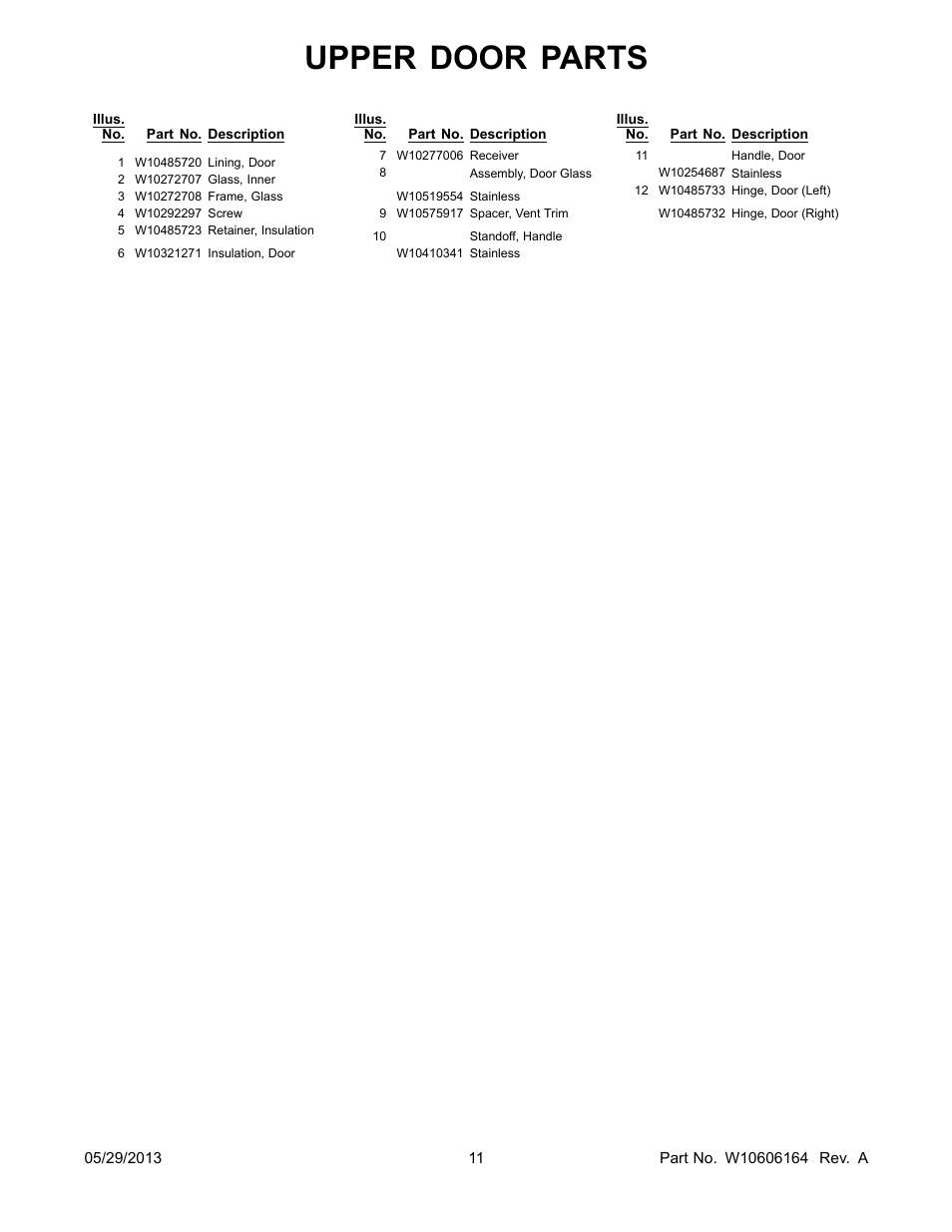 Upper door parts | Whirlpool WGI925C0BS User Manual | Page 11 / 14