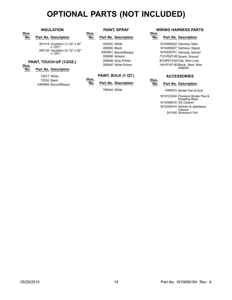 Optional, Optional parts (not included) | Whirlpool WGI925C0BS User Manual | Page 14 / 14