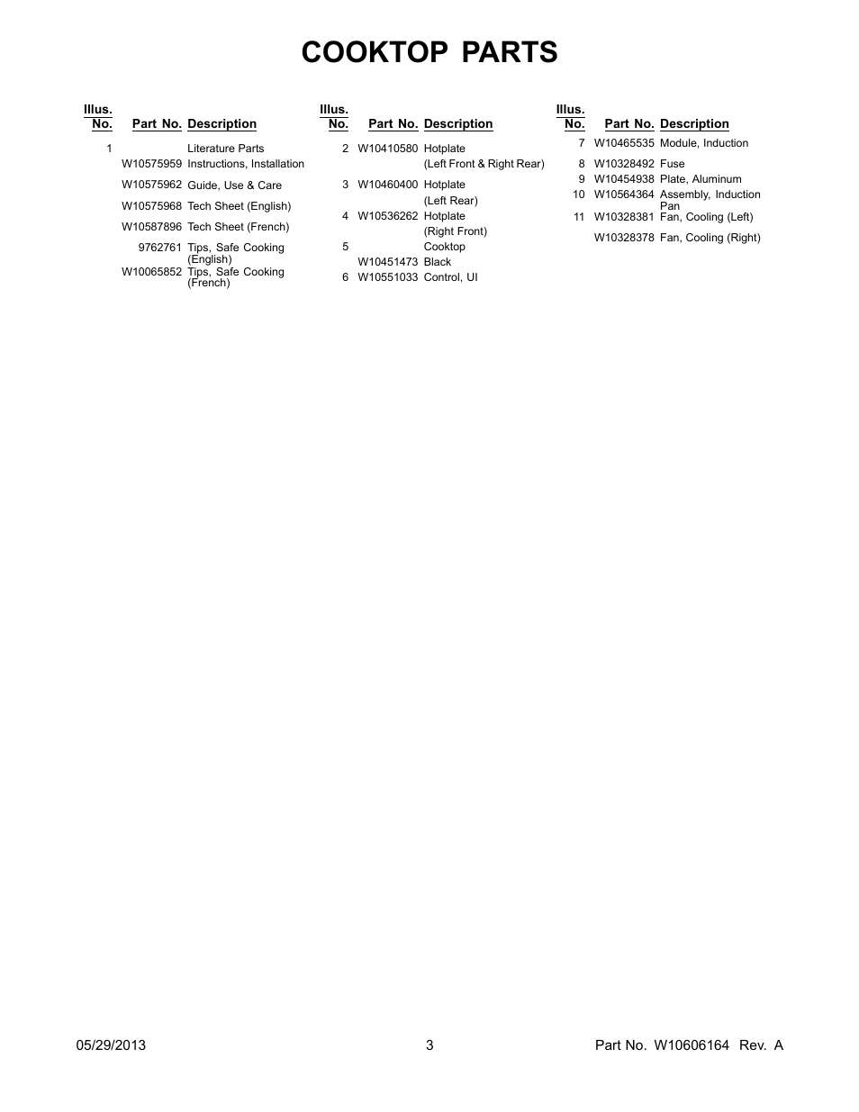 Literature, Cooktop parts | Whirlpool WGI925C0BS User Manual | Page 3 / 14