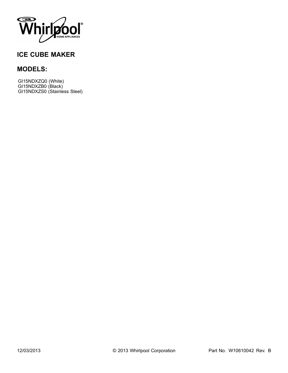 Whirlpool GI15NDXZS User Manual | 12 pages