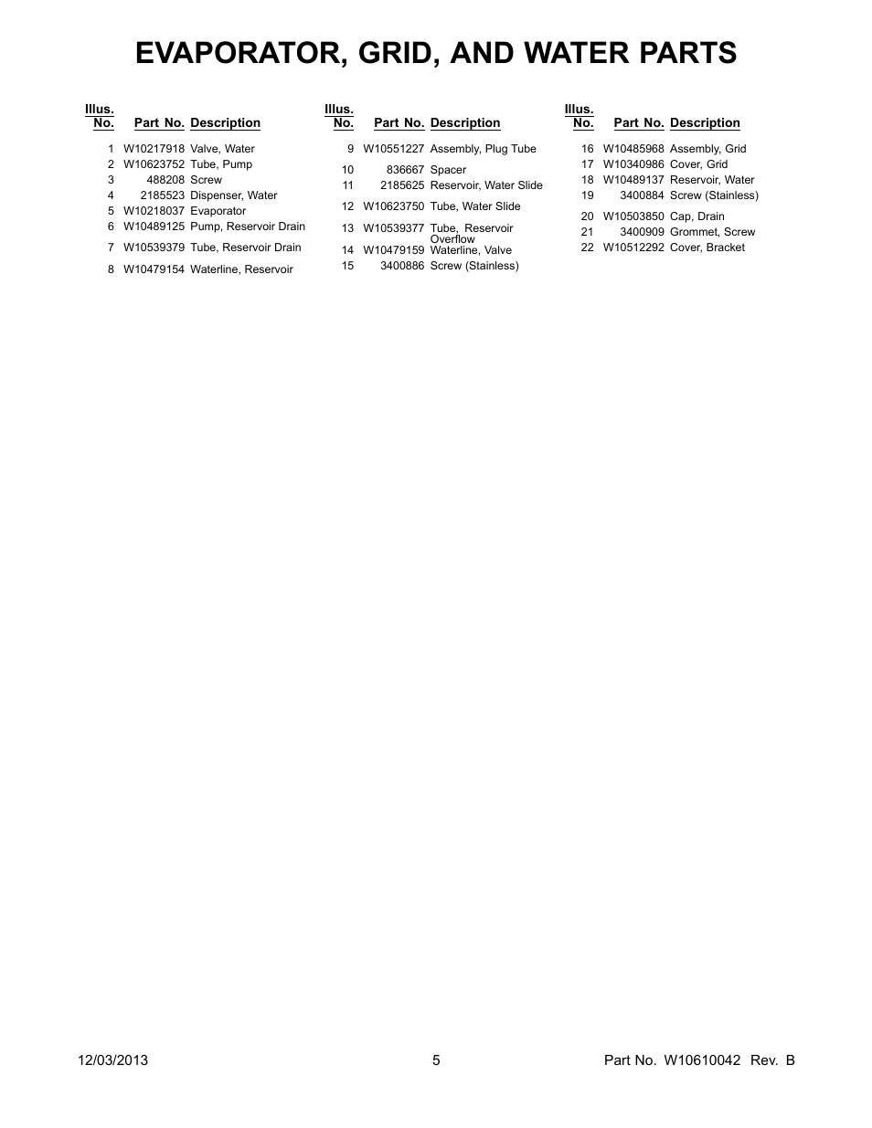 Evaporator, grid, and water parts | Whirlpool GI15NDXZS User Manual | Page 5 / 12