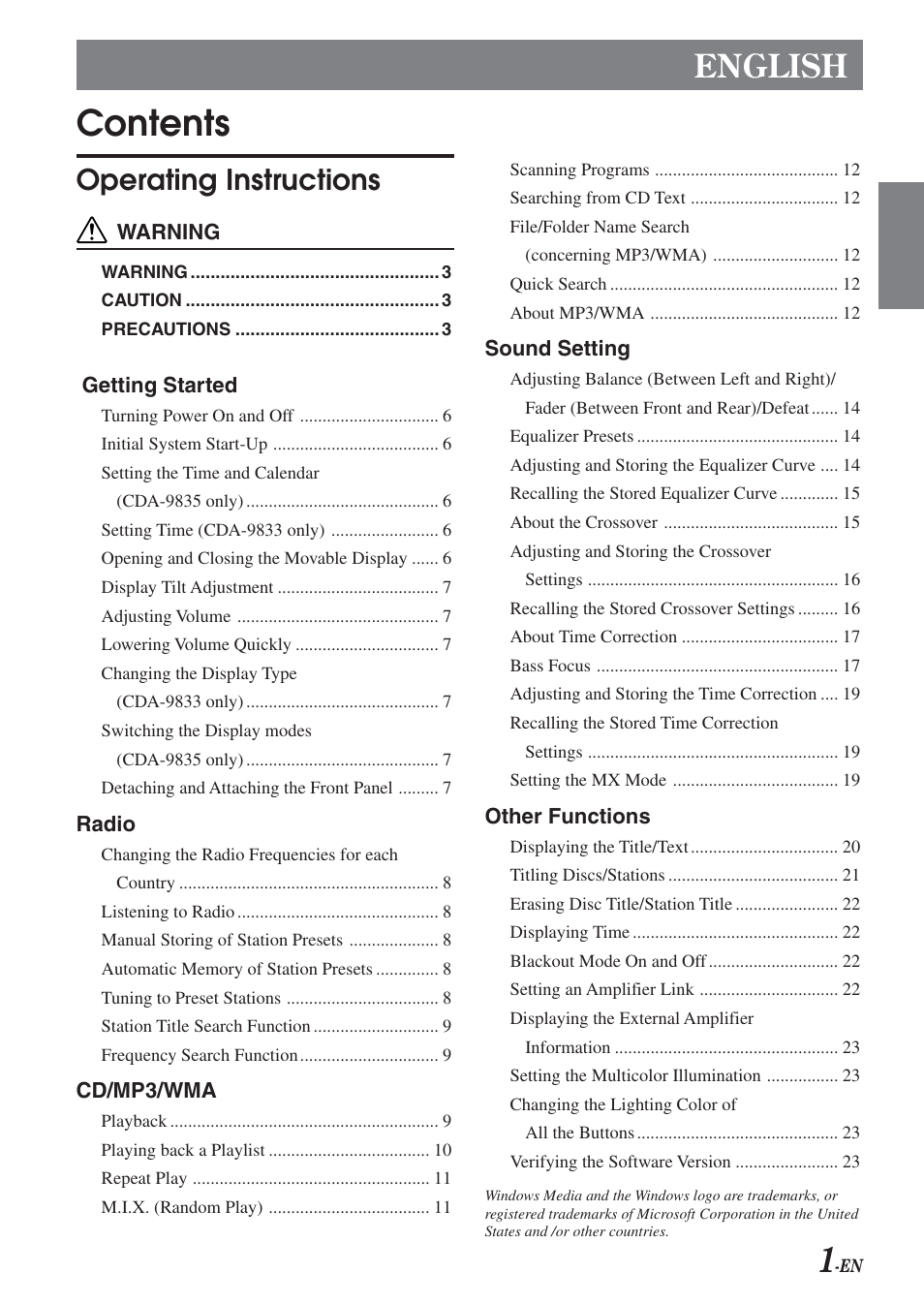 Alpine CDA-9833 User Manual | Page 3 / 45