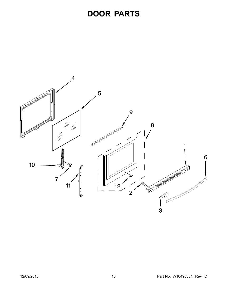 Door, Door parts | Whirlpool WFI910H0AS User Manual | Page 10 / 14