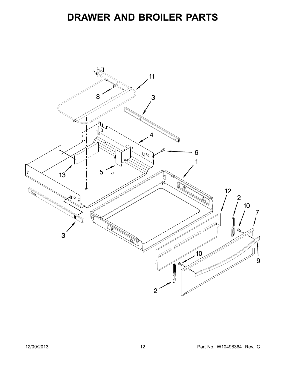 Drawer and broiler, Drawer and broiler parts | Whirlpool WFI910H0AS User Manual | Page 12 / 14