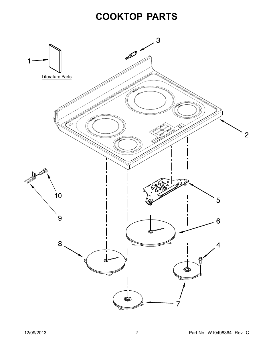 Cooktop, Cooktop parts | Whirlpool WFI910H0AS User Manual | Page 2 / 14