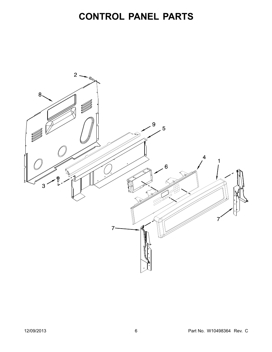 Control panel, Control panel parts | Whirlpool WFI910H0AS User Manual | Page 6 / 14