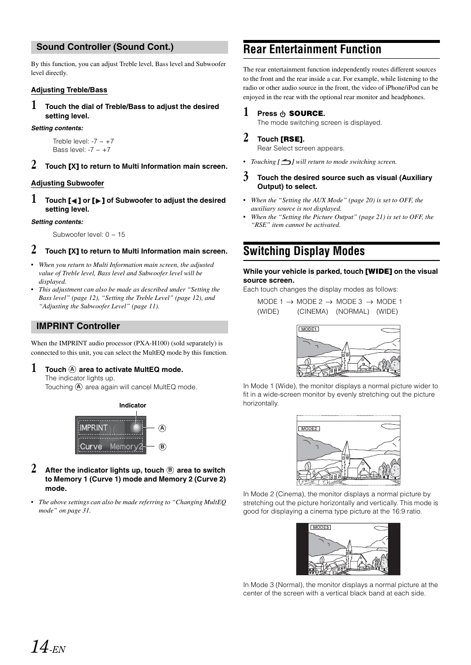 Rear entertainment function, Switching display modes | Alpine IXA-W407 User Manual | Page 16 / 76