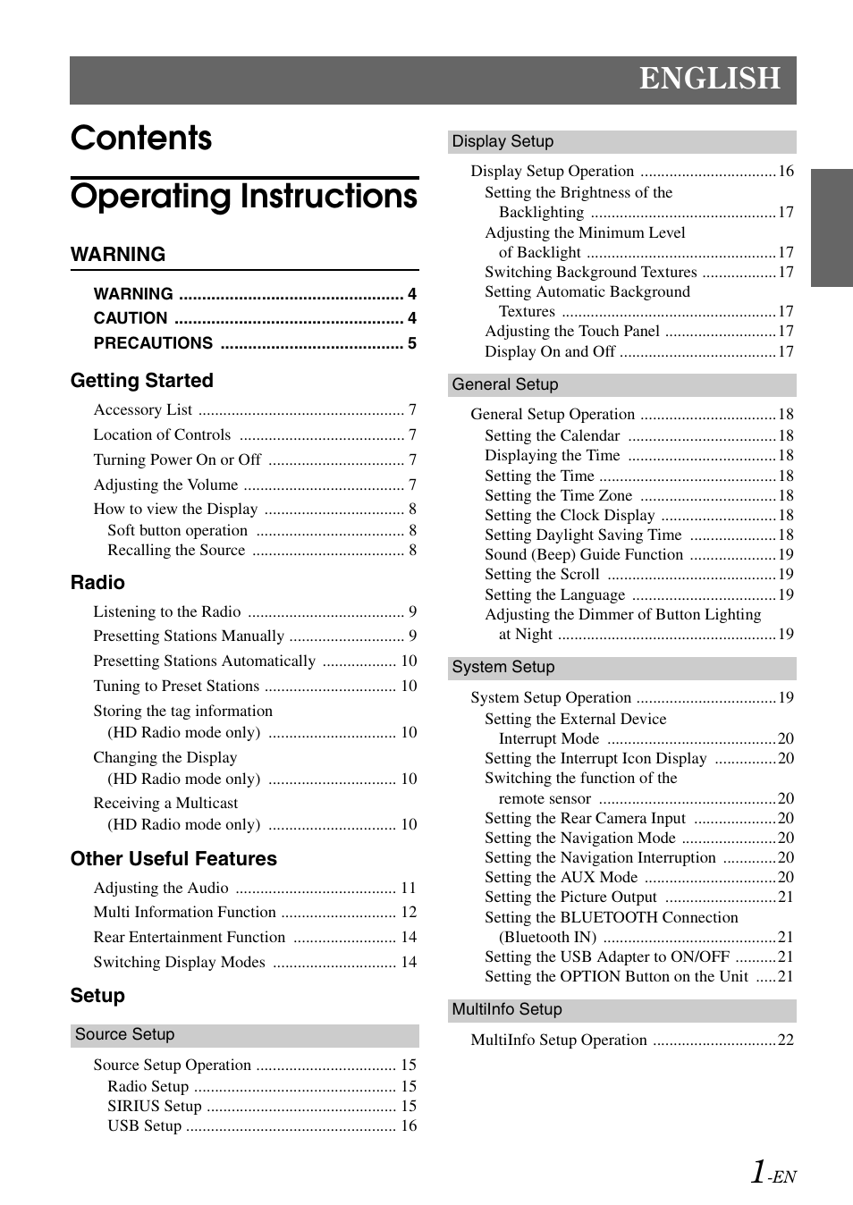 Contents operating instructions, English | Alpine IXA-W407 User Manual | Page 3 / 76