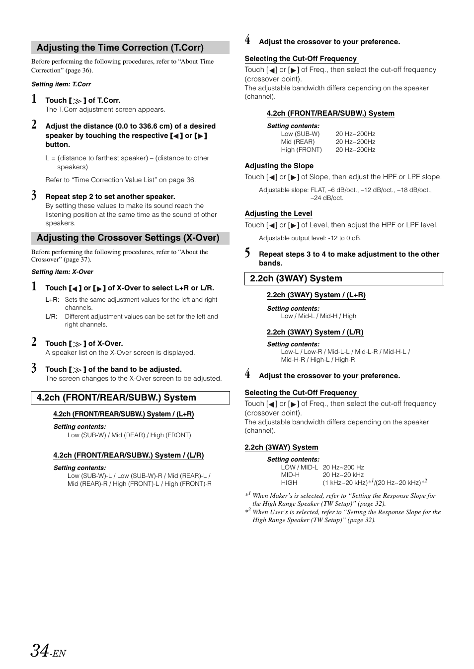 2ch (front/rear/subw.) system 2.2ch (3way) system | Alpine IXA-W407 User Manual | Page 36 / 76