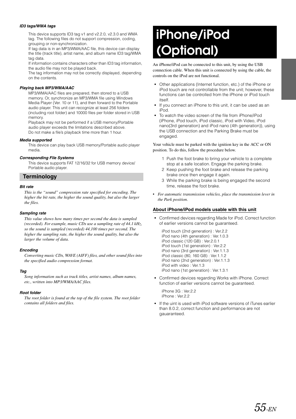 Iphone/ipod (optional), Terminology | Alpine IXA-W407 User Manual | Page 57 / 76