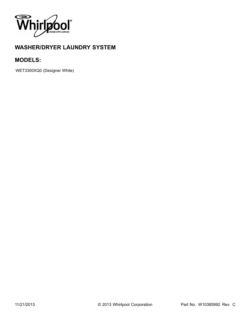 Whirlpool WET3300XQ User Manual | 30 pages