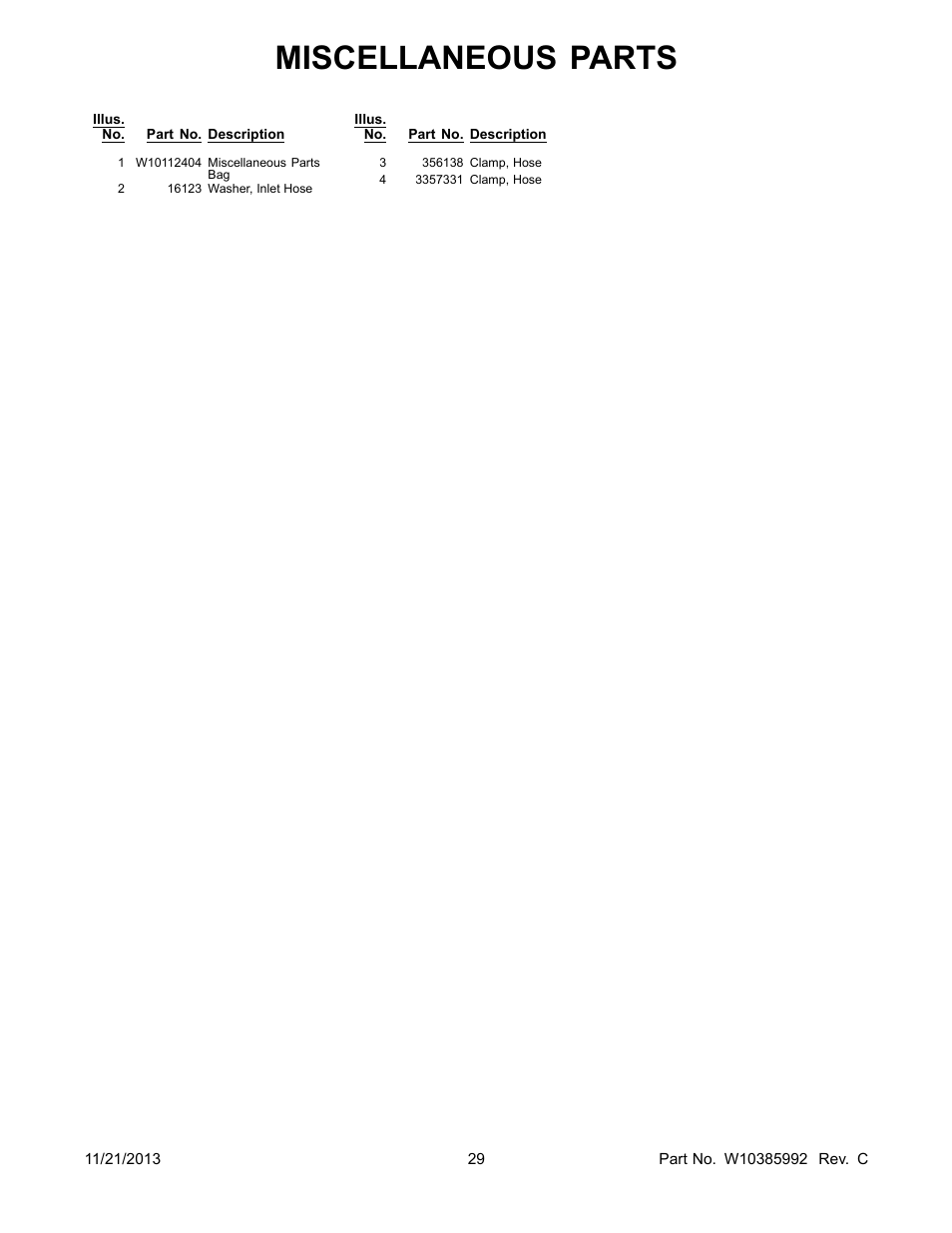 Miscellaneous parts | Whirlpool WET3300XQ User Manual | Page 29 / 30