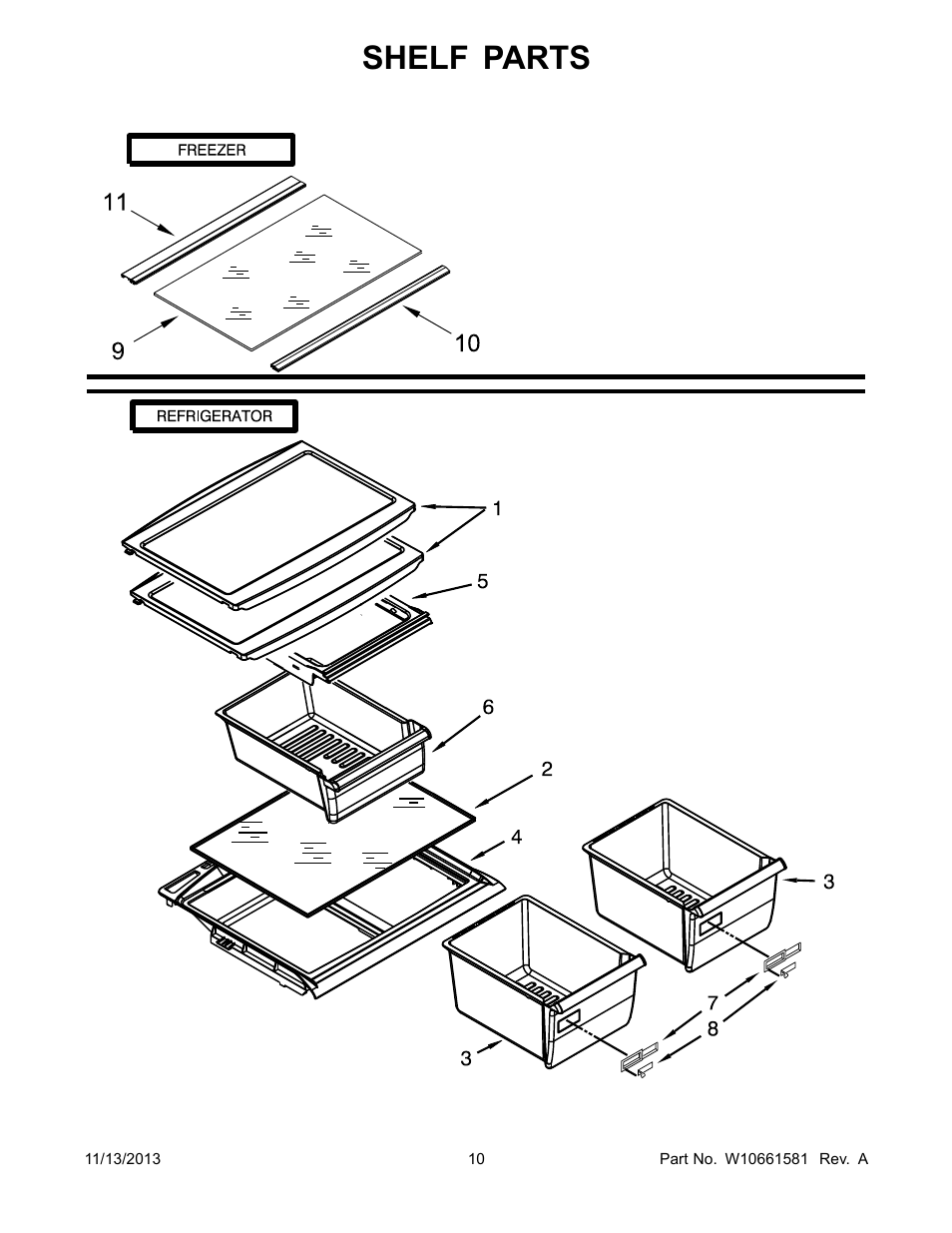 Shelf, Shelf parts | Whirlpool W8TXNGZBQ User Manual | Page 10 / 12