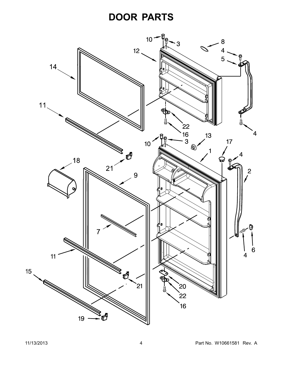 Door, Door parts | Whirlpool W8TXNGZBQ User Manual | Page 4 / 12