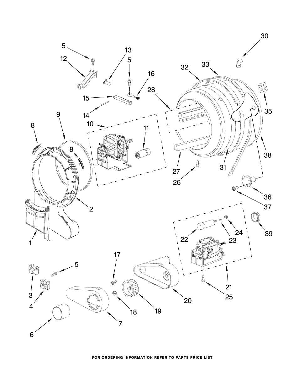 Drum and motor, Drum and motor parts | Whirlpool WED7500VW User Manual | Page 5 / 7