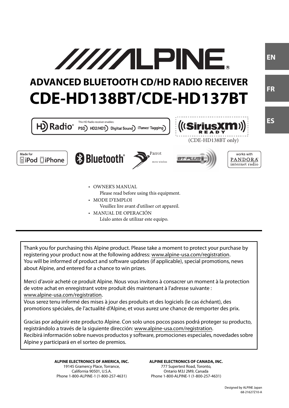 Alpine 68-21627Z10-A User Manual | 53 pages