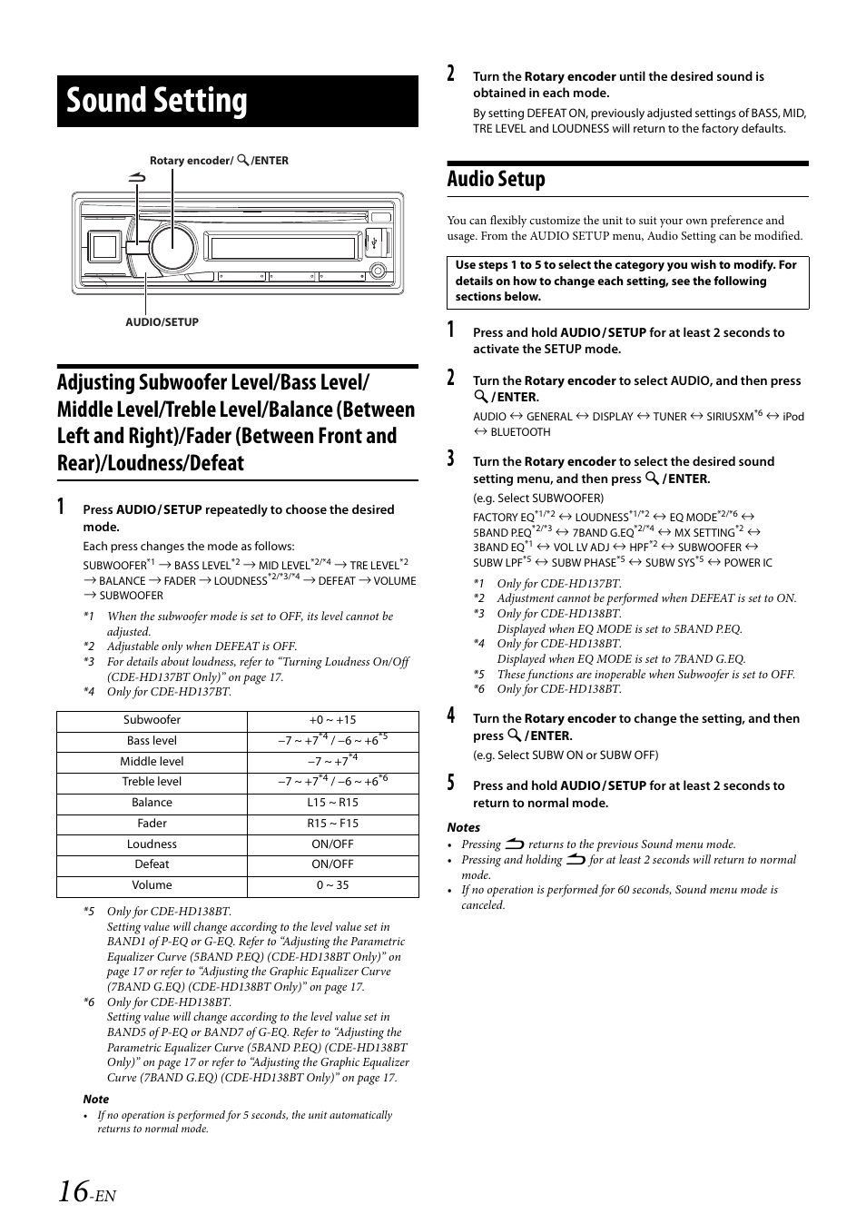 Sound setting, Audio setup | Alpine 68-21627Z10-A User Manual | Page 16 / 53