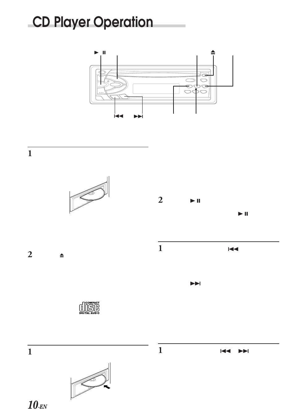 Cd player operation, Inserting/ejecting disc, Normal play and pause | Music sensor (skip), Fast forward and backward | Alpine CDE-7853E User Manual | Page 12 / 19