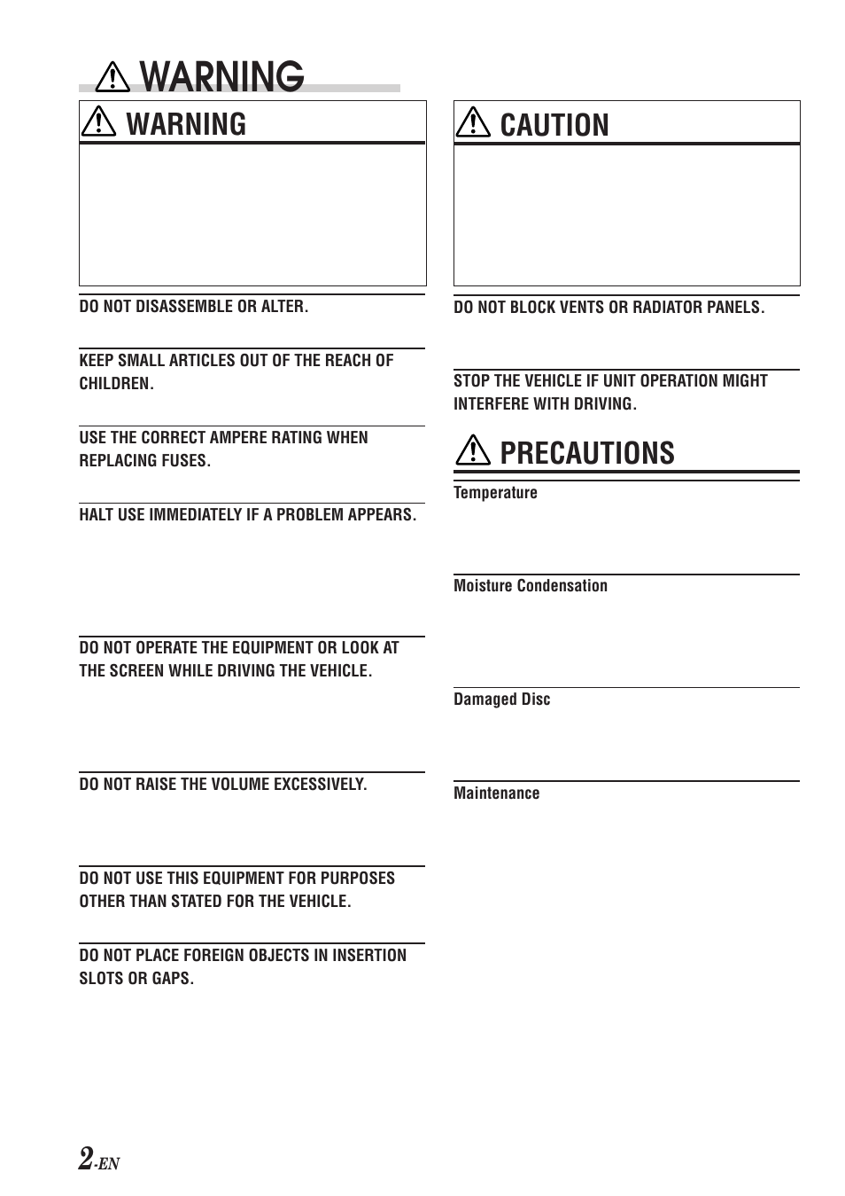Warning, Caution, Precautions | Alpine CDE-7853E User Manual | Page 4 / 19