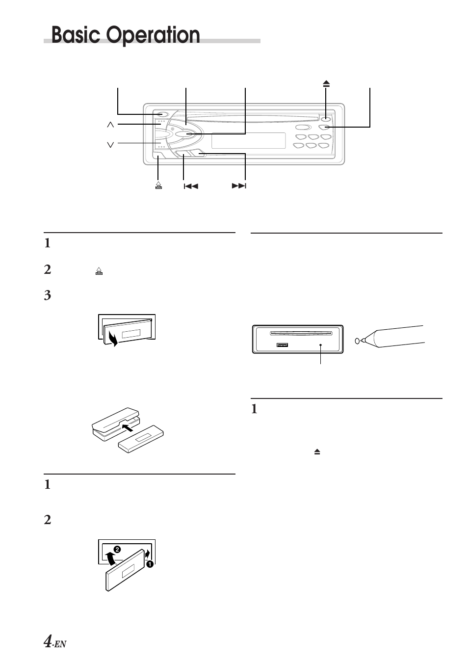 Basic operation, Detaching the front panel, Attaching the front panel | Initial system start-up, Turning power on and off | Alpine CDE-7853E User Manual | Page 6 / 19