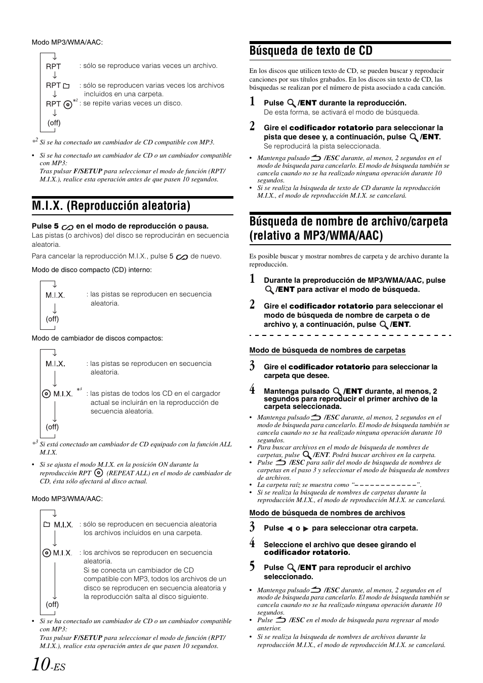 M.i.x. (reproducción aleatoria), Búsqueda de texto de cd, Búsqueda de nombre de archivo/carpeta | Relativo a mp3/wma/aac) | Alpine cda-9884 User Manual | Page 100 / 131