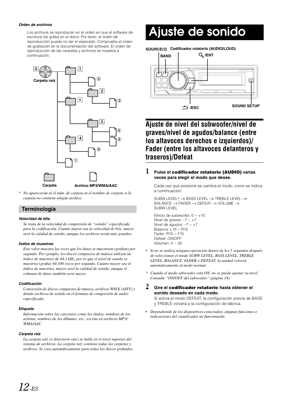 Ajuste de sonido, Ajuste de nivel del subwoofer/nivel de graves, Terminología | Alpine cda-9884 User Manual | Page 102 / 131