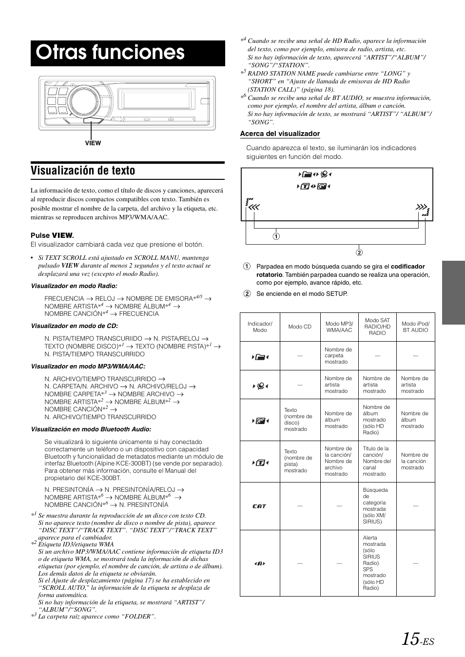 Otras funciones, Visualización de texto | Alpine cda-9884 User Manual | Page 105 / 131