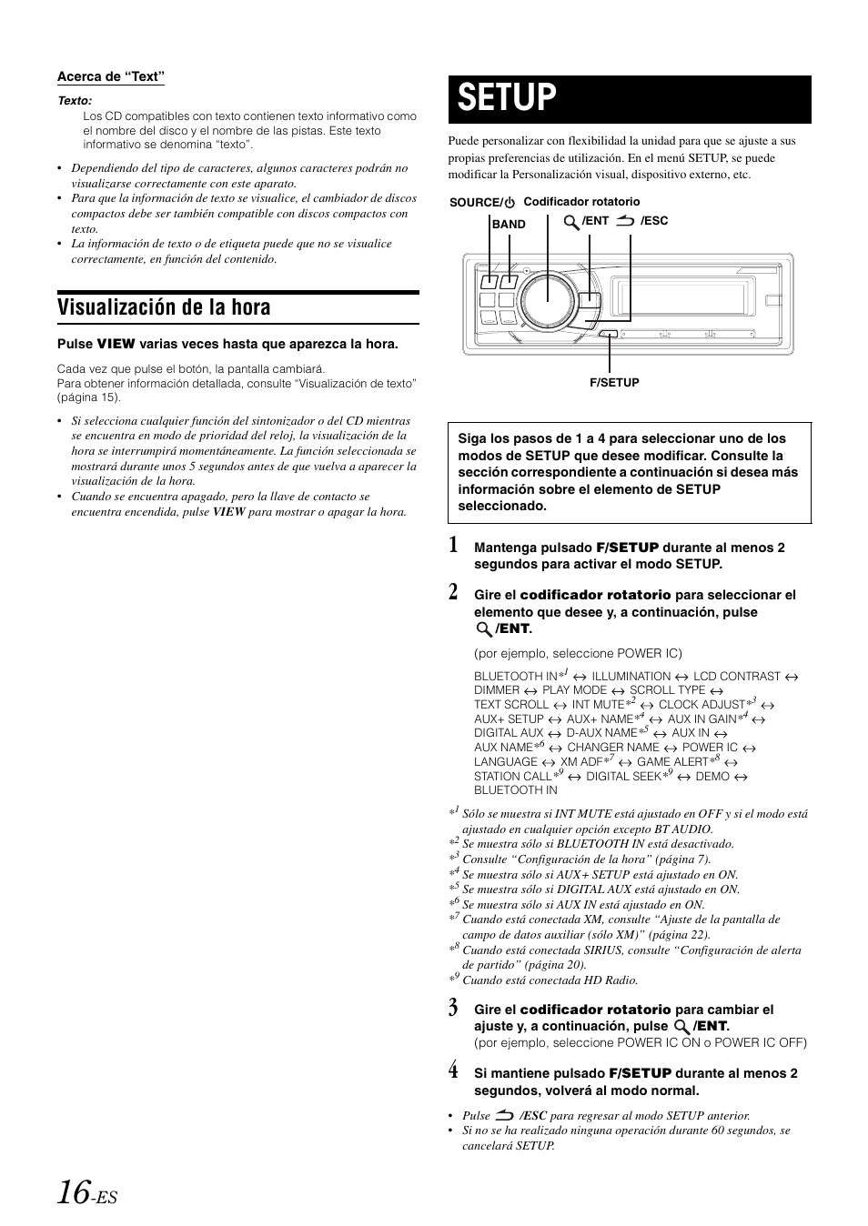 Visualización de la hora, Setup | Alpine cda-9884 User Manual | Page 106 / 131