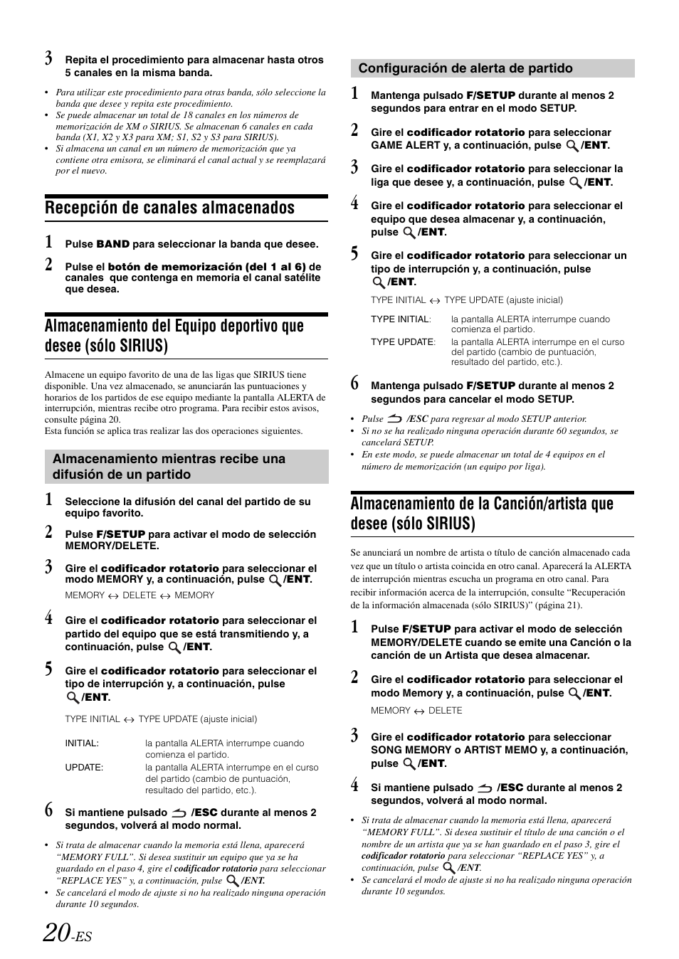 Recepción de canales almacenados, Configuración de alerta de partido, Almacenamiento del equipo deportivo que | De un partido, Almacenamiento de la canción/artista que, Desee (sólo sirius) | Alpine cda-9884 User Manual | Page 110 / 131