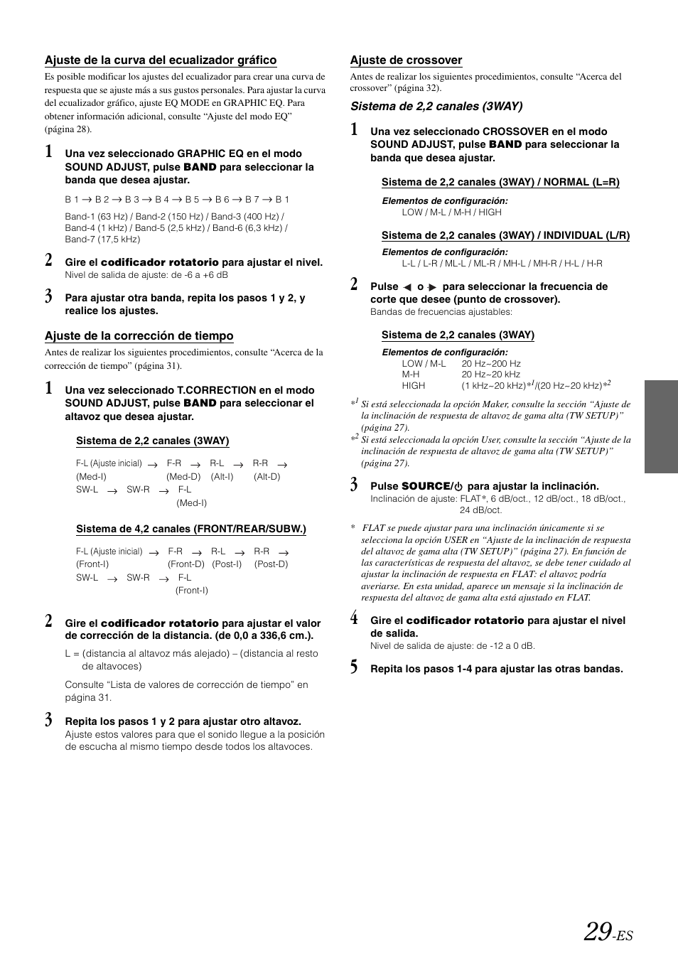 Ajuste de la curva del ecualizador gráfico, Ajuste de la corrección de tiempo, Ajuste de crossover | Alpine cda-9884 User Manual | Page 119 / 131