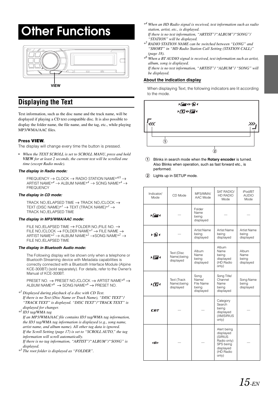 Other functions, Displaying the text | Alpine cda-9884 User Manual | Page 17 / 131