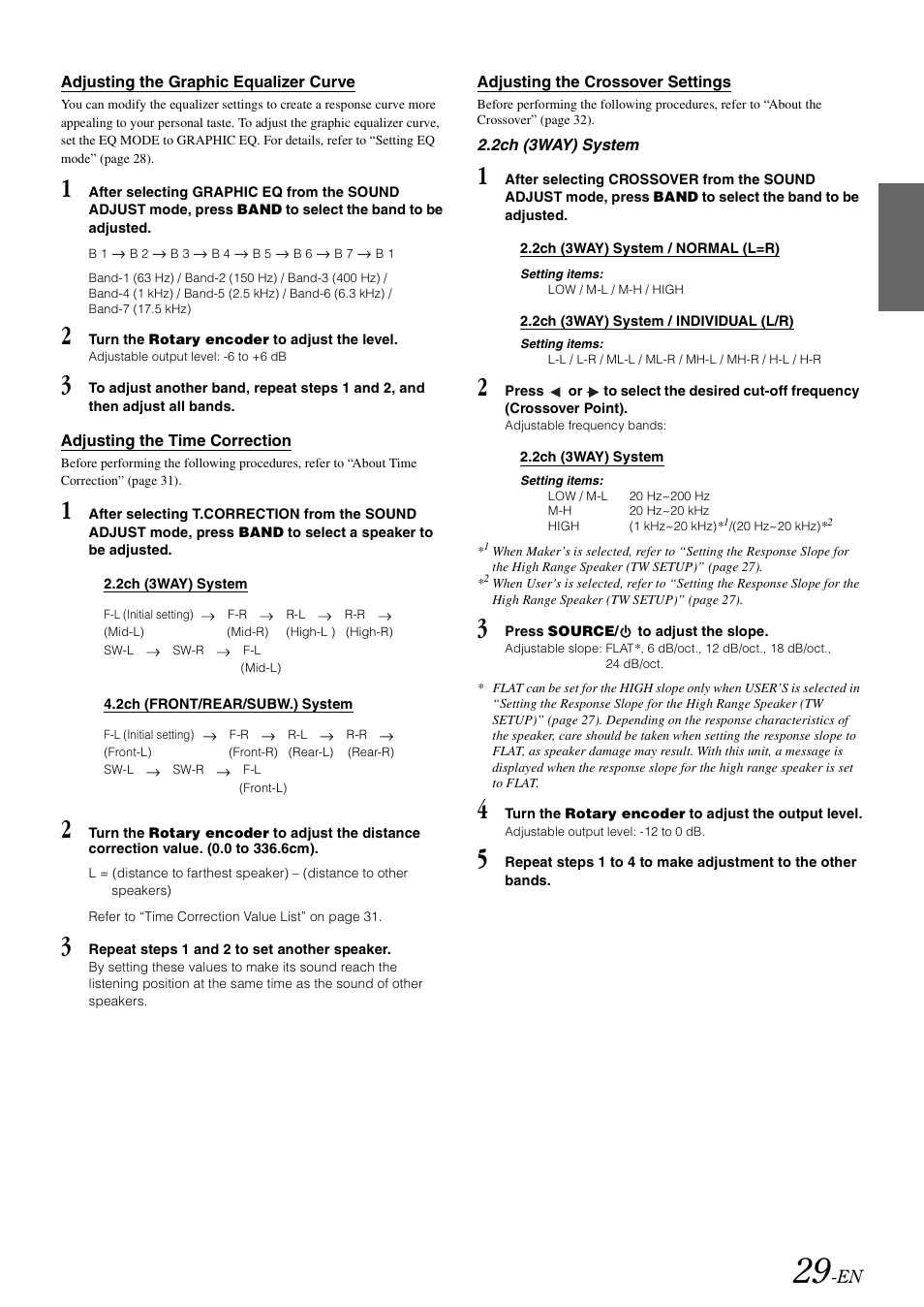 Adjusting the graphic equalizer curve, Adjusting the time correction, Adjusting the crossover settings | Alpine cda-9884 User Manual | Page 31 / 131